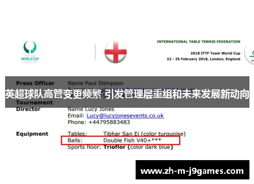 英超球队高管变更频繁 引发管理层重组和未来发展新动向